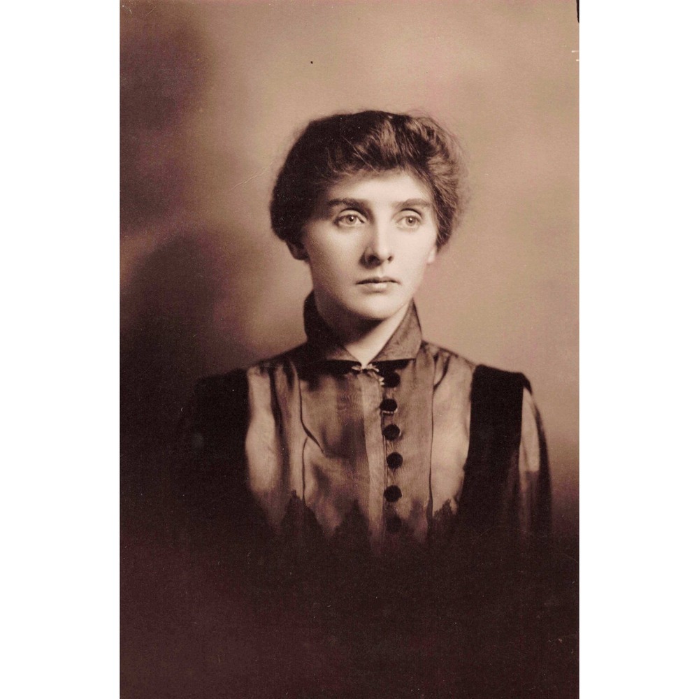 Antique Edwardian Sepia Studio Portrait Young Woman High Collar VG - Picture 1 of 2